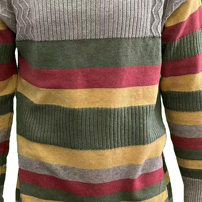 Men's Turtleneck Color Block Striped Knitted Sweater 96778360X