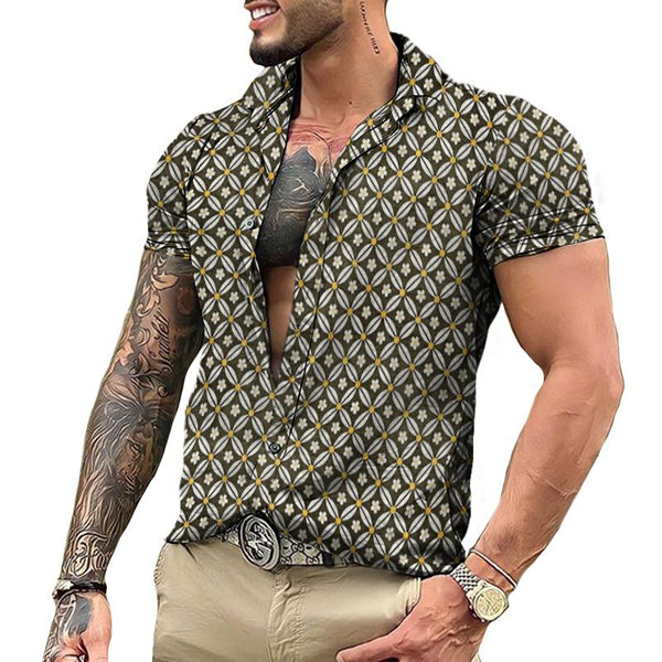 Men's Retro Casual Floral Lapel Short Sleeve Shirt 71713923TO