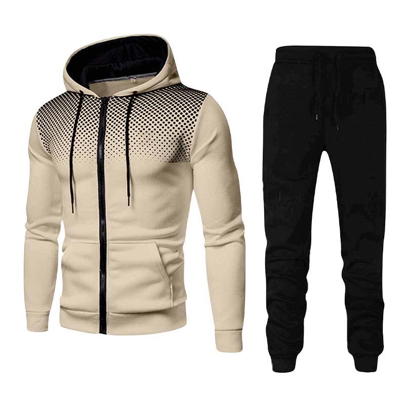 Men's Classic Casual Autumn and Winter Hooded Long Sleeve Hoodie Elastic Waist Sweatpants Set 57040185K