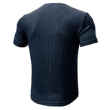 Men's Casual Henley Round Neck Slim Fit Stretch Short Sleeve T-Shirt 54503311M