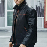 Men's Patchwork Contrasting Line Leather Jacket 82012853U