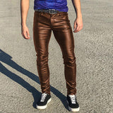 Men's Vintage Skinny Low Waist Leather Pants 31698206M