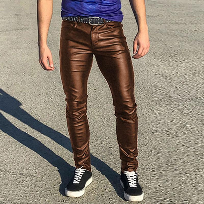 Men's Vintage Skinny Low Waist Leather Pants 31698206M