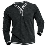 Men's Color Block Henley Collar Long Sleeve Casual T-shirt 26157436Z