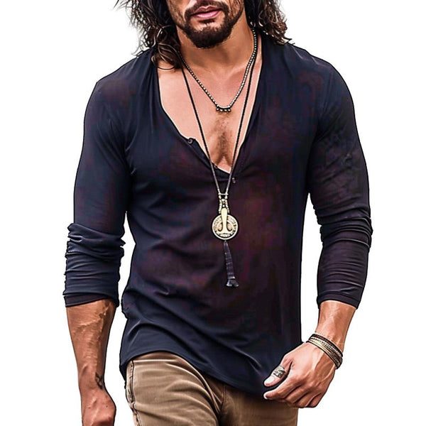 Men's Casual Sexy V-neck Long-sleeved T-shirt 59615905TO