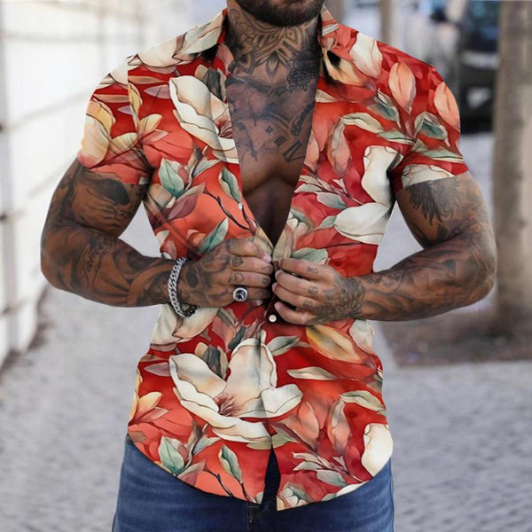 Men's Vintage Hawaiian Lapel Short Sleeve Shirt 81122920TO