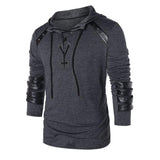 Men's Casual Leather Patchwork Hoodie 60466665U