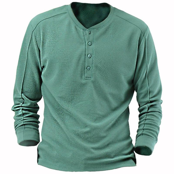 Men's Solid Waffle Long Sleeve Henley Collar T-Shirt 96967863X