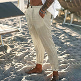 Men's Linen Solid Color Drawstring Buttoned Slant Pocket Pants 85147410X