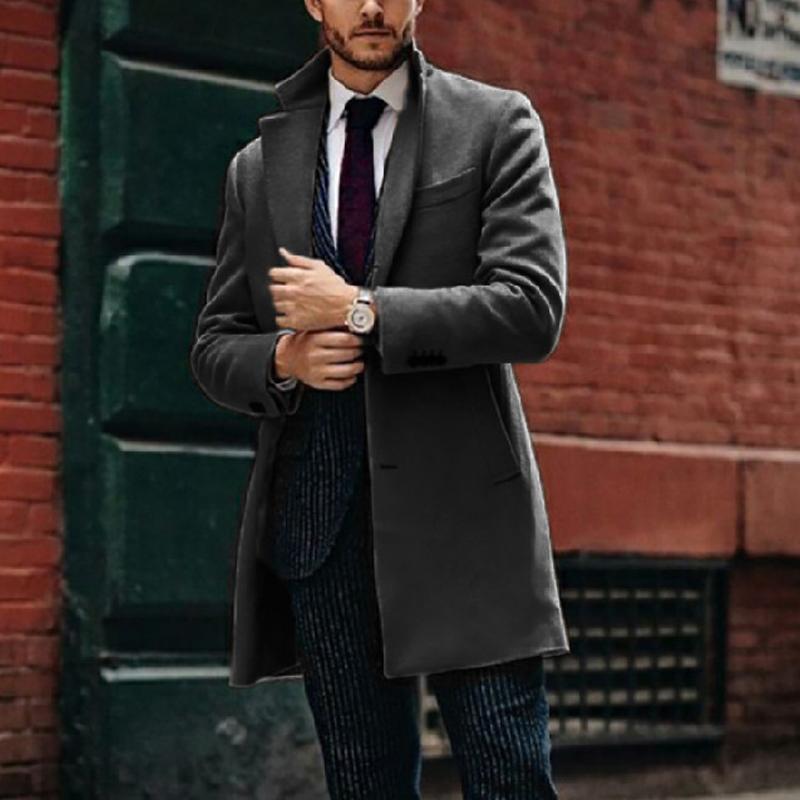 Men'S Vintage Solid Color Mid-Length Woolen Single-Breasted Lapel Coat 27797323Y