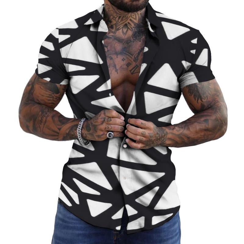 Men's Casual Triangle Printed Lapel Short Sleeve Shirt 88684731TO