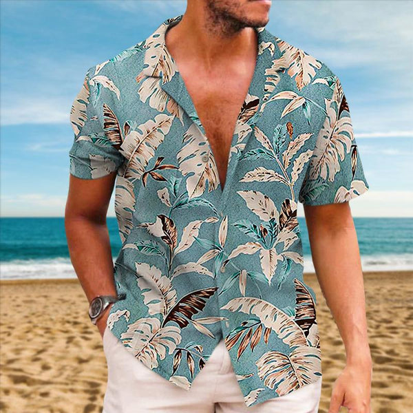 Men's Vintage Beach Monstera Hawaiian Short Sleeve Shirt 97257095TO