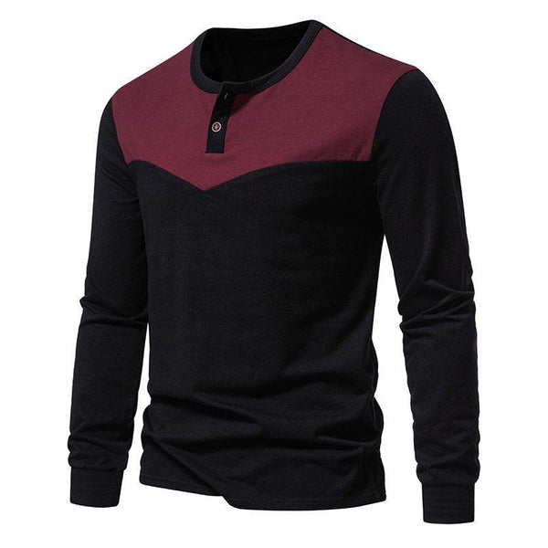 Men's Vintage Colorblock Henley Collar Long Sleeve T-Shirt 49368151Y