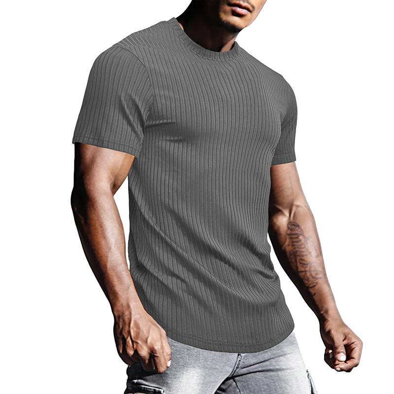 Camiseta deportiva de manga corta con cuello redondo y rayas lisas para hombre 26384154Z