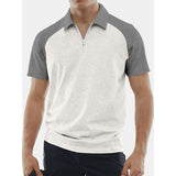 Men's Casual Color Block Zip Raglan Short Sleeve Polo Shirt 52610480Y