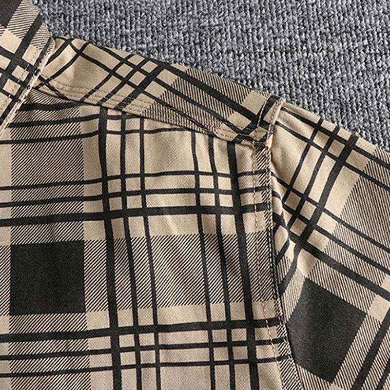 Men's Vintage Plaid Cotton Patch Pocket Flap Long Sleeve Shirt 23502909M