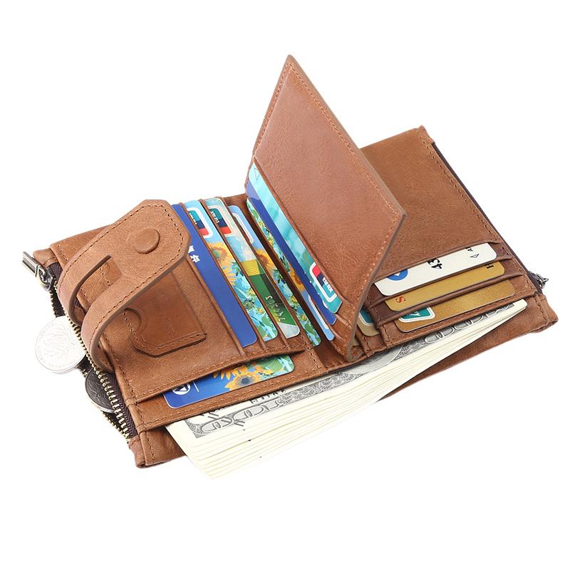 Men's Genuine Leather Double Zipper Multi-Card Slot Vintage Card Holder Wallet 58897233U