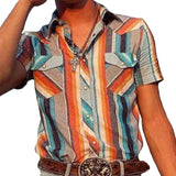 Men's Casual Rainbow Stripe Short Sleeve Shirt 35207809TO