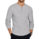 Men's Solid Henley Neck Long Sleeve T-Shirt 66566593X