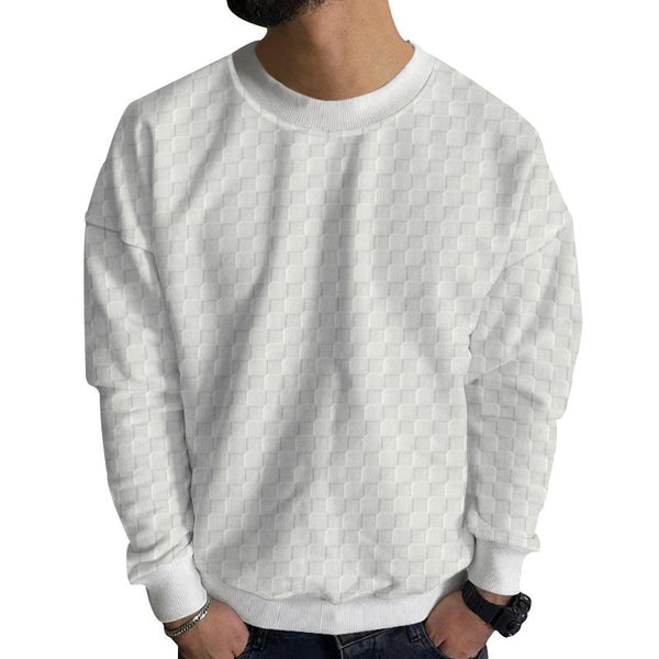 Men's Knitted Jacquard Checkerboard Round Neck Casual Long Sleeve Sweater 02678450X