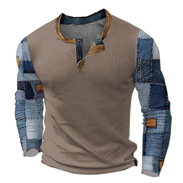 Men's Long Sleeve Printed Long Sleeve Button-Up T-Shirt 09404030X