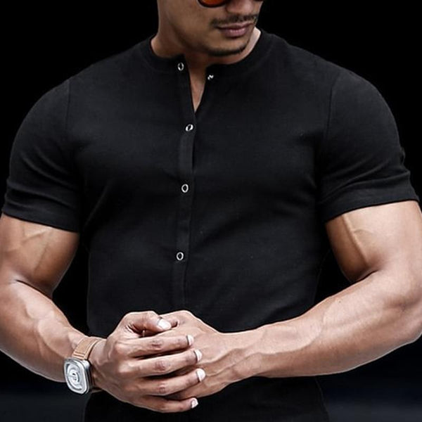 Men's Solid Color Single Breasted Short Sleeve Shirt 78695131X