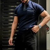 Men's Colorblock Lapel Short Sleeve Knitted Polo Shirt 93466890Z