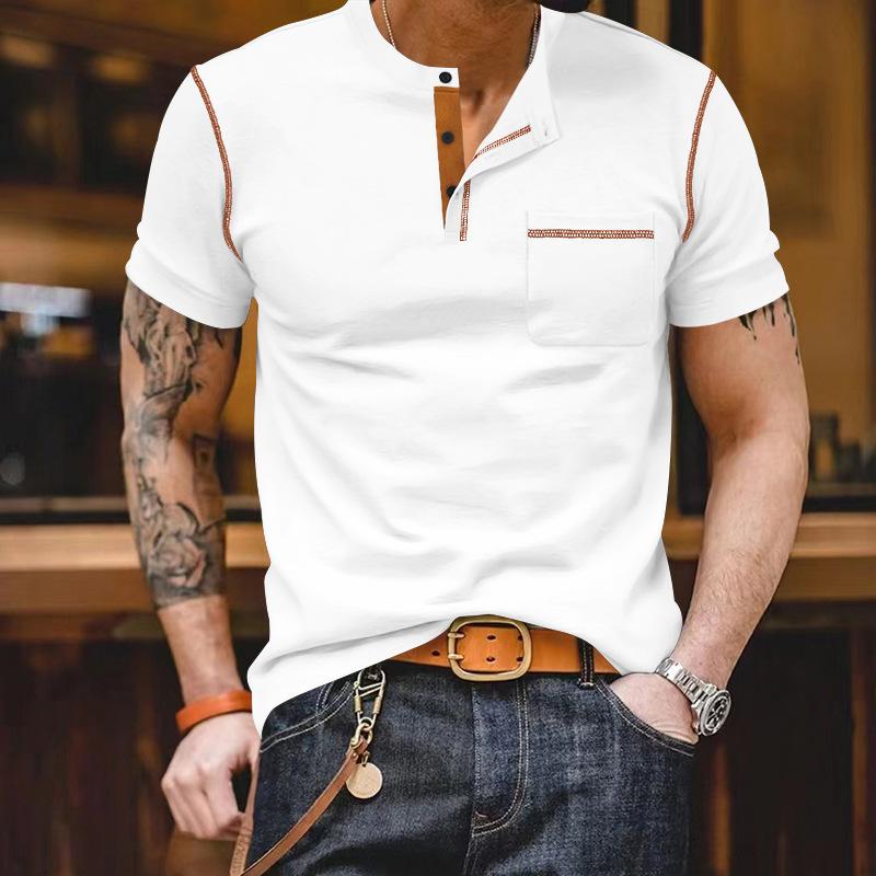 Men's Casual Colorblock Henley Collar Slim Fit Short Sleeve T-Shirt 07925648M