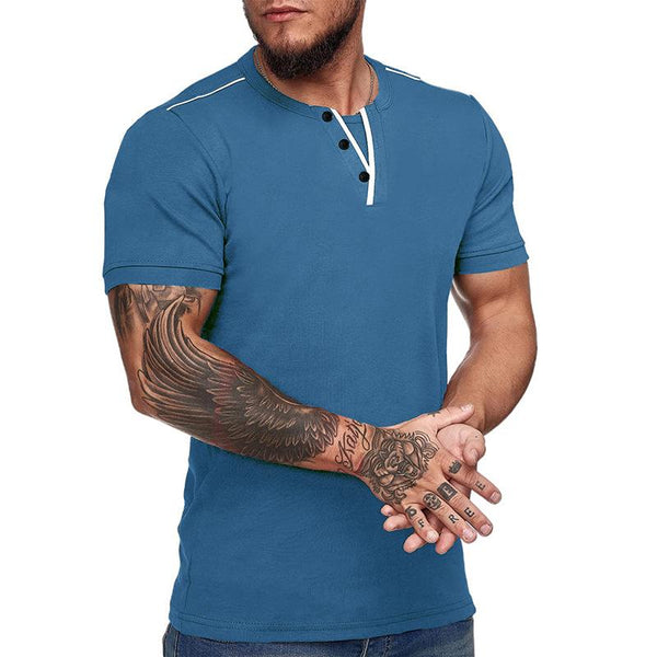 Men's Solid Button V-Neck Short Sleeve T-Shirt 84321303Y