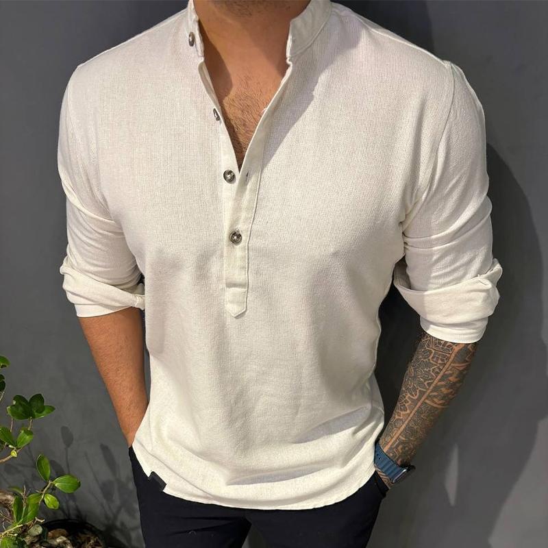 Men's Casual Solid Color Stand Collar Long Sleeve Shirt 87541601X