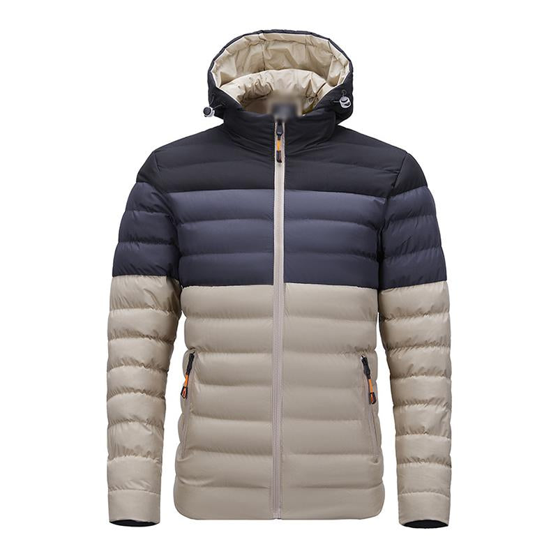 Men's Casual Contrast Color Patchwork Hooded Warm Zipper Padded Jacket 23417716M