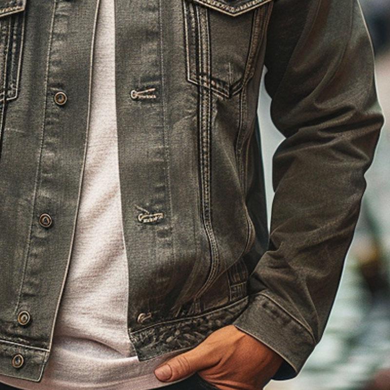 Men's Vintage Single Breasted Lapel Denim Jacket 39683246X