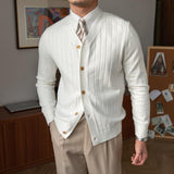 Men's Retro Casual Solid Color Striped Button Knit Cardigan 80633088TO