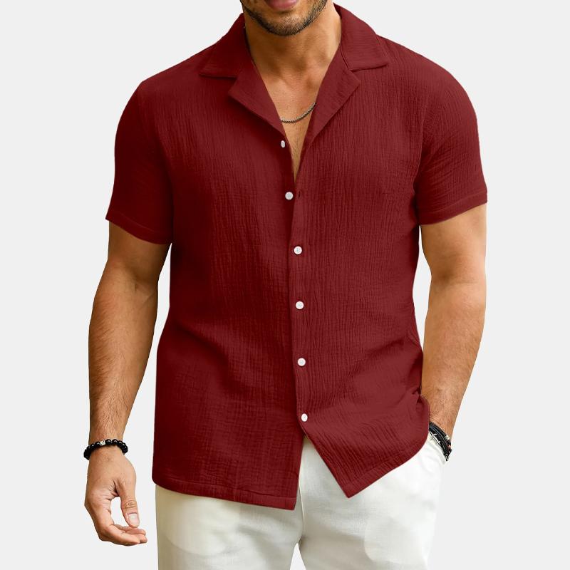 Men's Solid Color Lapel Short Sleeve Shirt 31096500Y