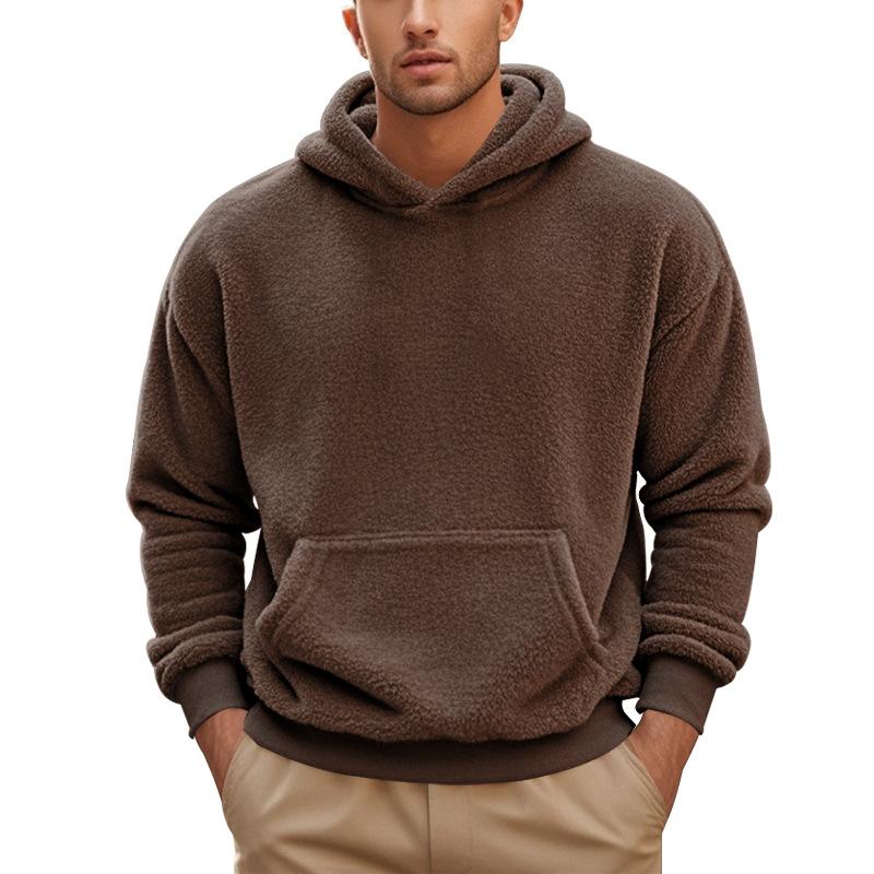 Men's Solid Plush Long Sleeve Loose Fit Hoodie 20256610Z