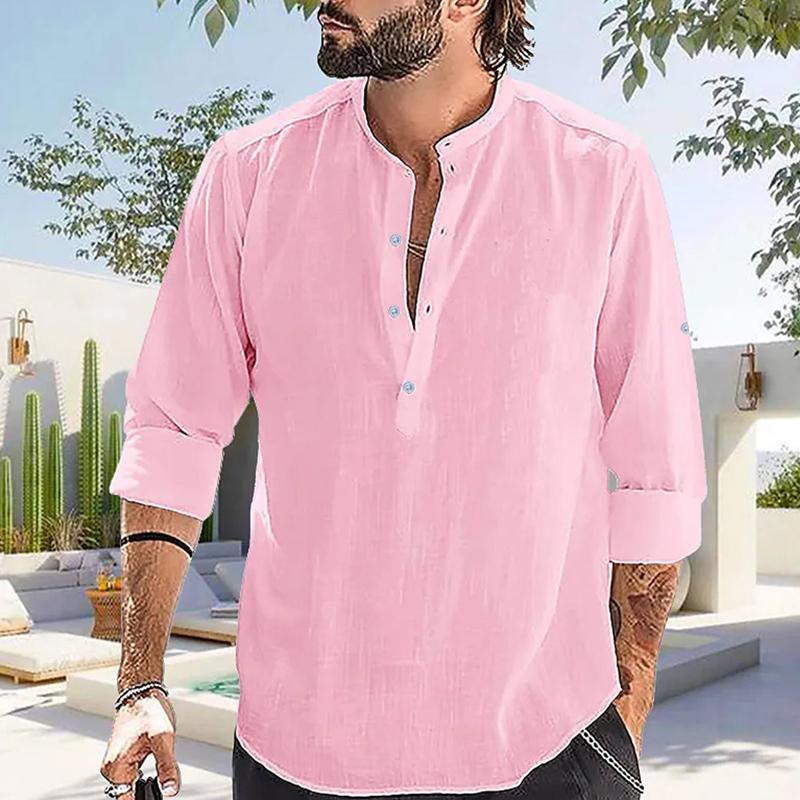 Men's Casual Solid Color Henley Collar Long Sleeve Shirt 70708345Y