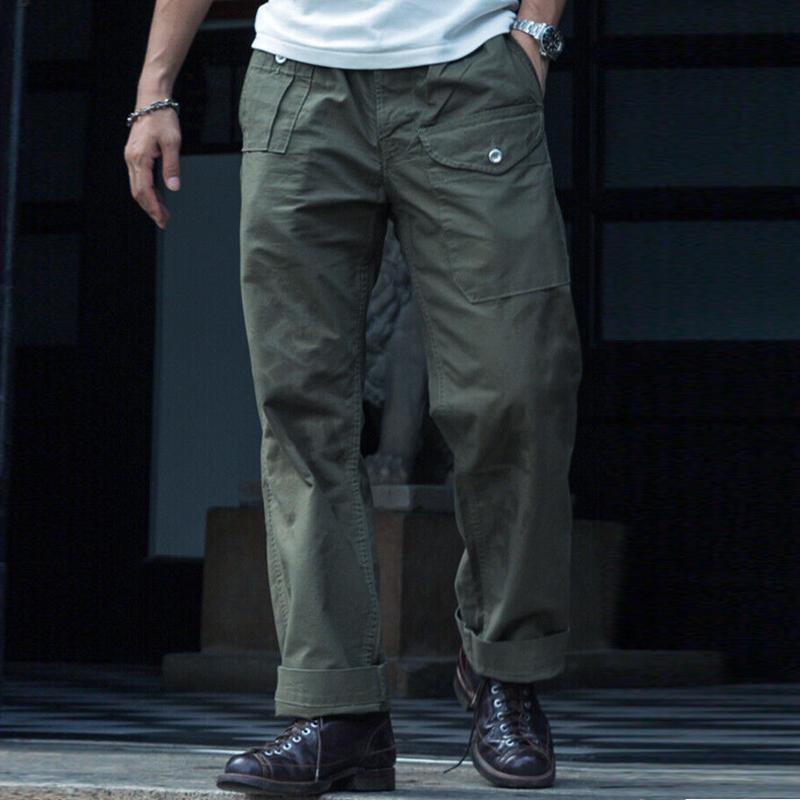 【24-hour shipping】Men's Vintage Solid Multi Pocket Cargo Straight Leg Pants 98385976Y