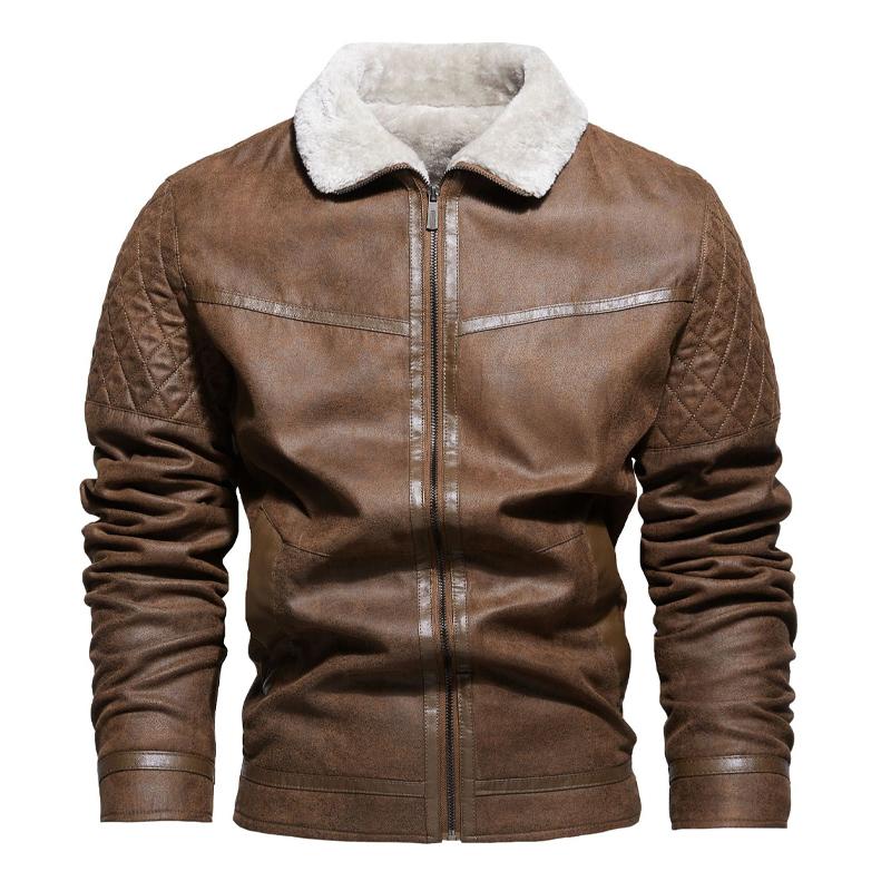 Men's Fleece Warm Slim Fit Leather Jacket 16750145U