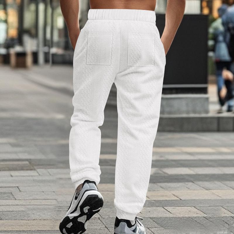 Men's Solid Color Textured Elastic Waist Sports Pants 86208350Z