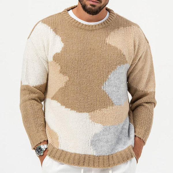 Men's Casual Colorbock Jacquard Round Neck Pullover Knitted Sweater 42836441M