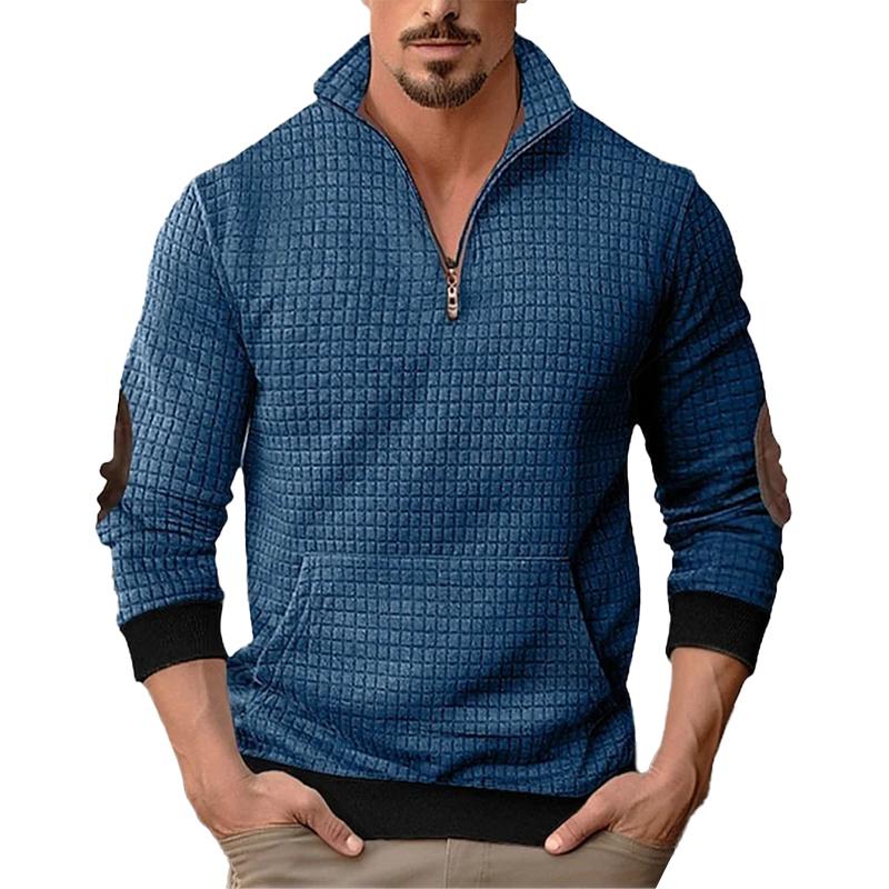 Men's Casual Stand Collar Waffle Long Sleeve Pullover Sweatshirt 67724309M