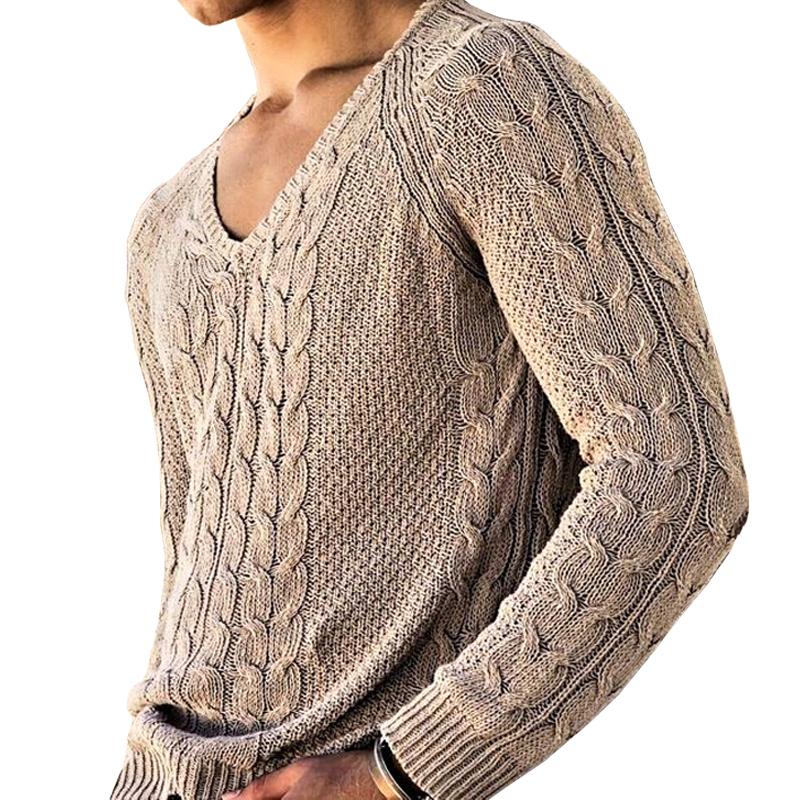 Men's Casual V-Neck Cable Knit Pullover Sweater 19139275M