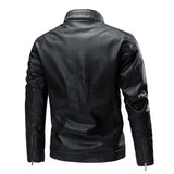 Men's Solid Color Leather Zip-Up Motorcycle Jacket 27903055U