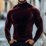 Men's Retro Casual Velvet Half Turtleneck Long Sleeve T-Shirt 83888940TO