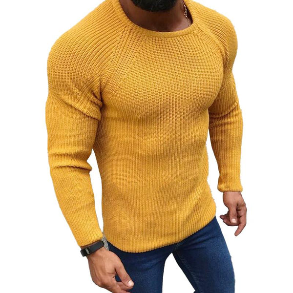 Men's Solid Color Casual Round Neck Long Sleeve Sweater 07487571X