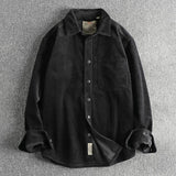Men's Casual Solid Color Corduroy Washed Long Sleeve Shirt 04626021Y