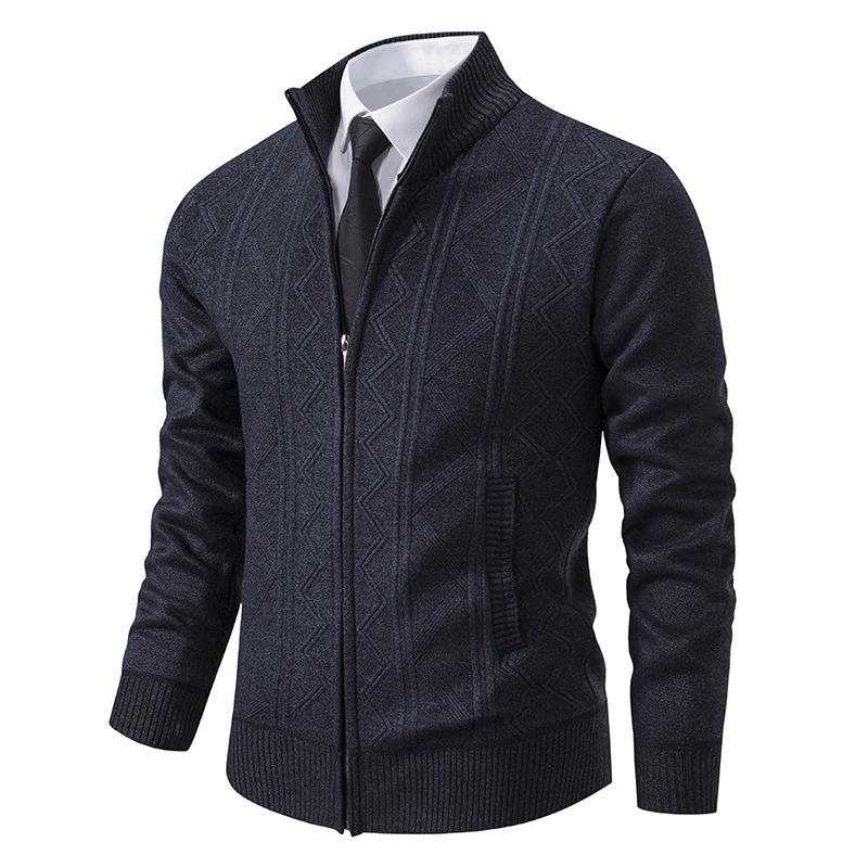 Men's Zipper Stand Collar Casual Knit Cardigan 97979715F