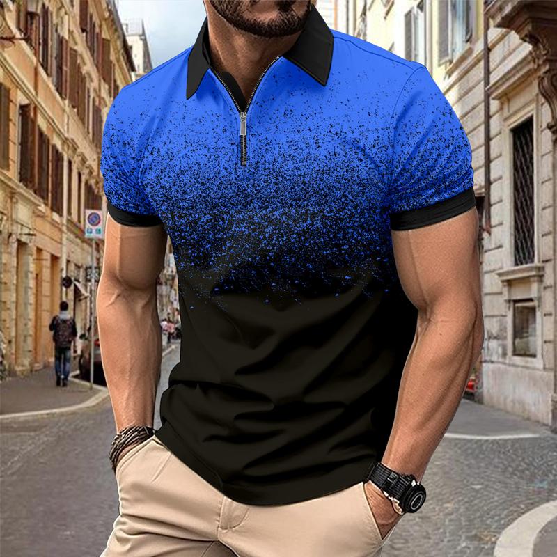 Men's Gradient Print Short Sleeve Lapel POLO Shirt 00647970X