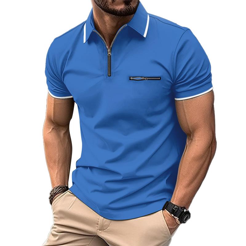 Men's Color Block Zip Short Sleeve Polo Shirt 90620666Y