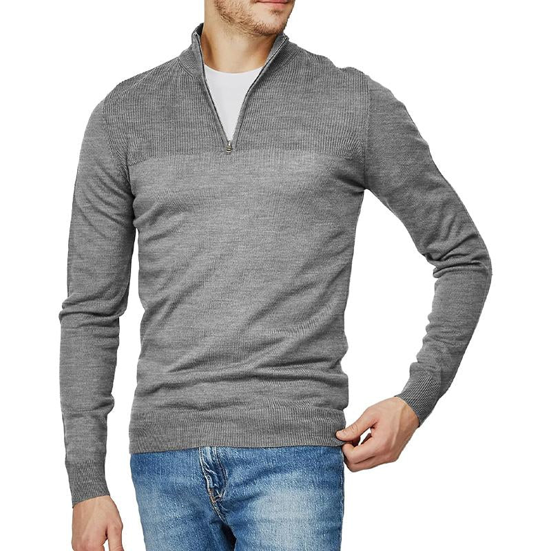 Men's Solid Color Stand Collar Half Zip Sweater 38135533X